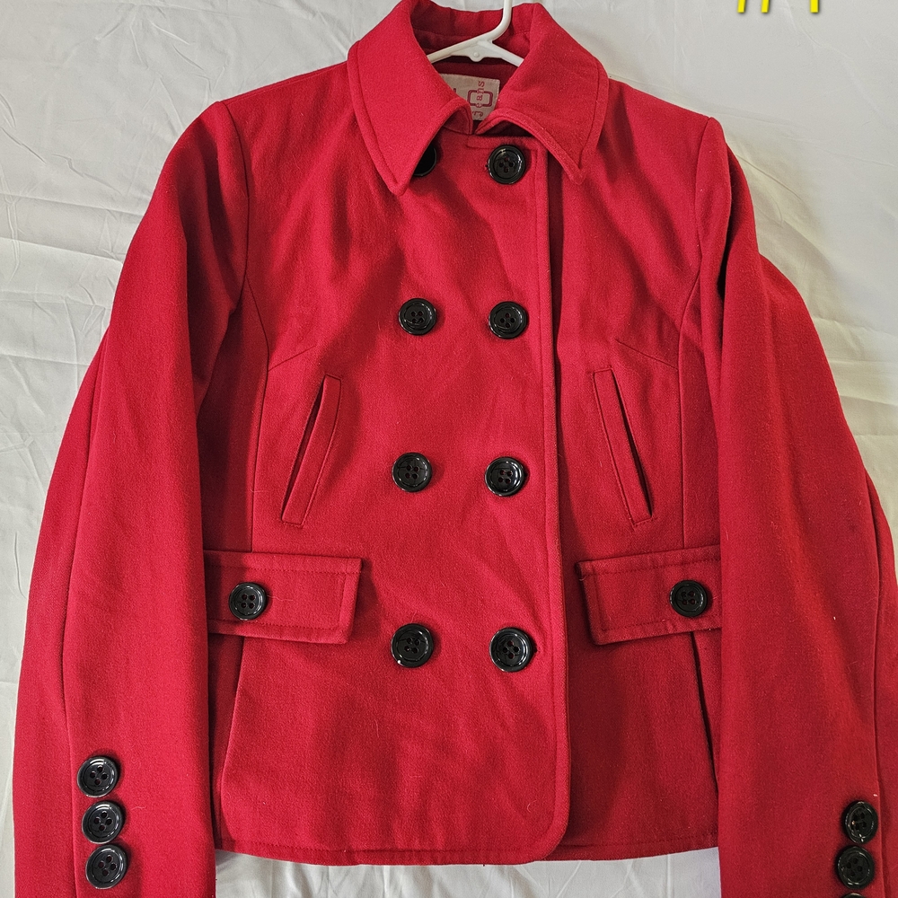 GLO Jeans Red Double Breasted Pea Coat with Black Buttons